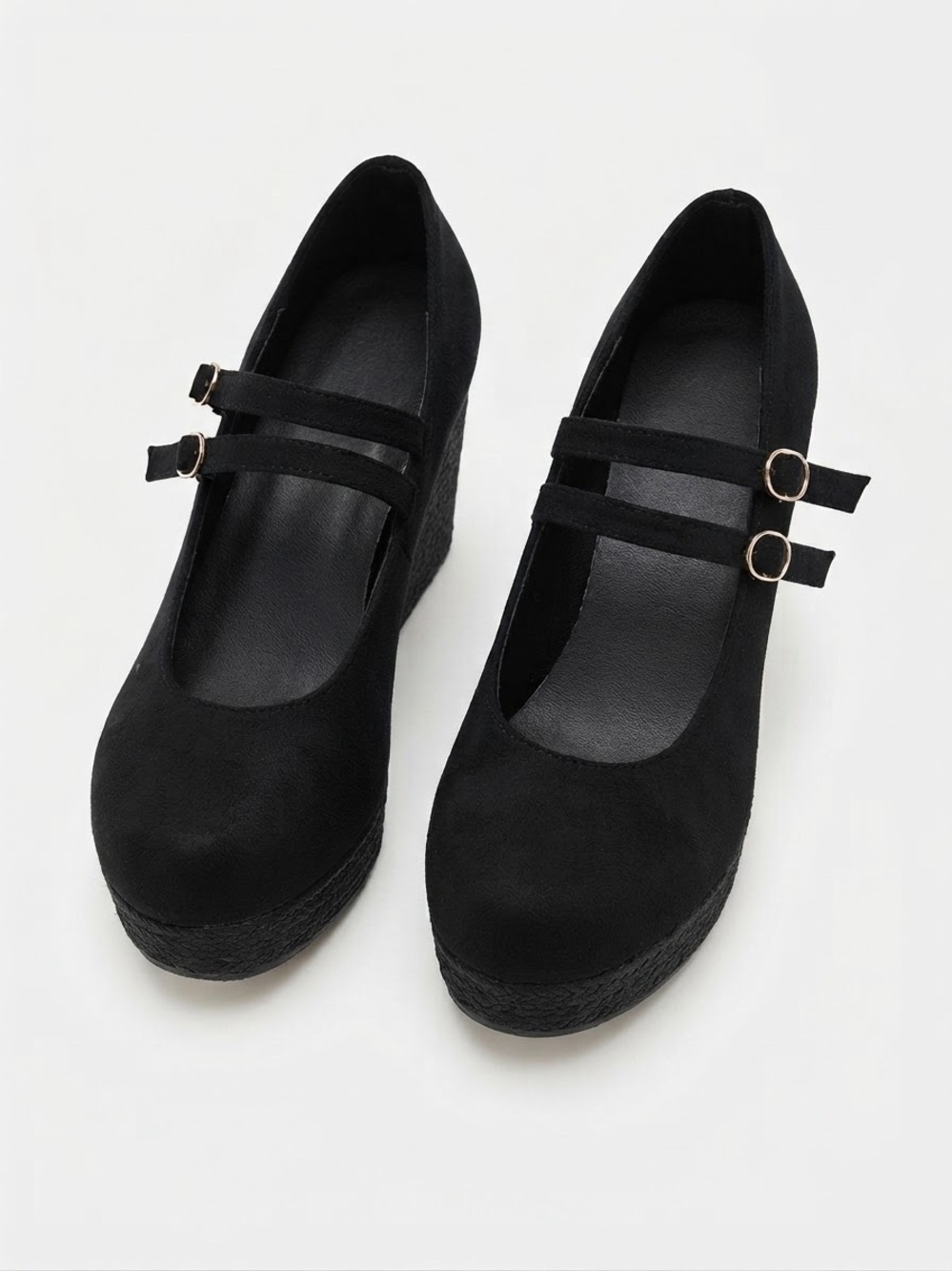 SHEIN Black Double-Strap Mary Jane Platform Pumps
